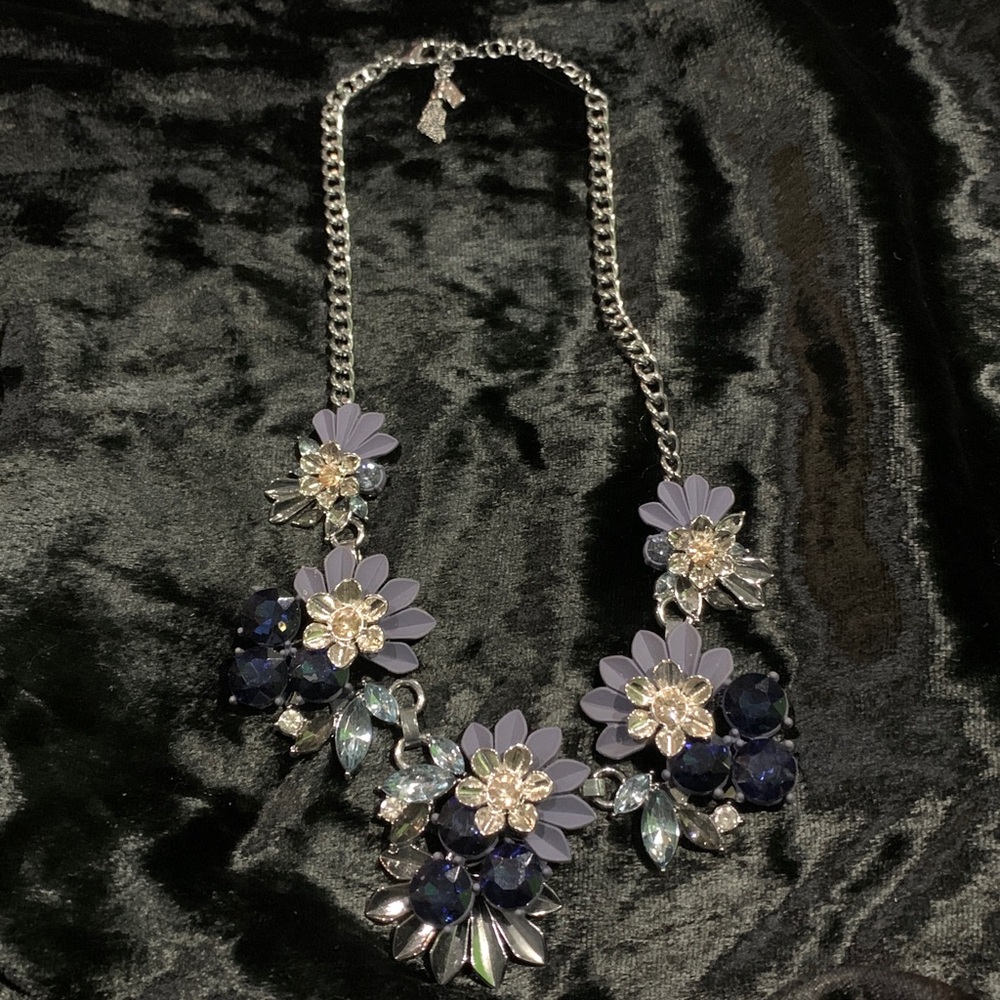Macy's Periwinkle Navy and Silver Floral Necklace